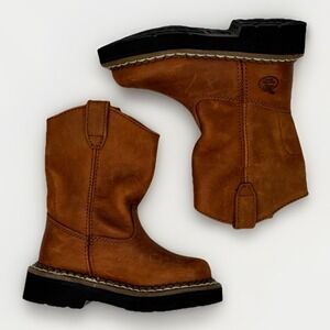 Georgia Boots GB202 Kid's Wellington Round Toe Leather Brown Work Boot Size 8.5
